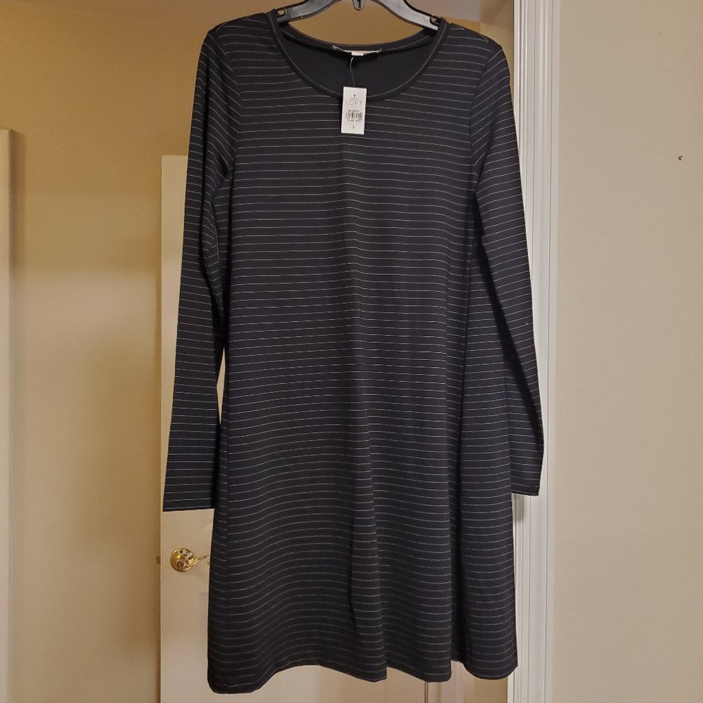NWT Loft Black & White Stripe Swing Dress (Sz S)